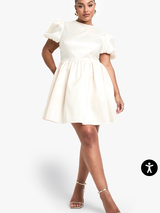 Boohoo Dresses & Skirts - Boohoo Ivory Puff-Sleeve Mini Dress with Bow
